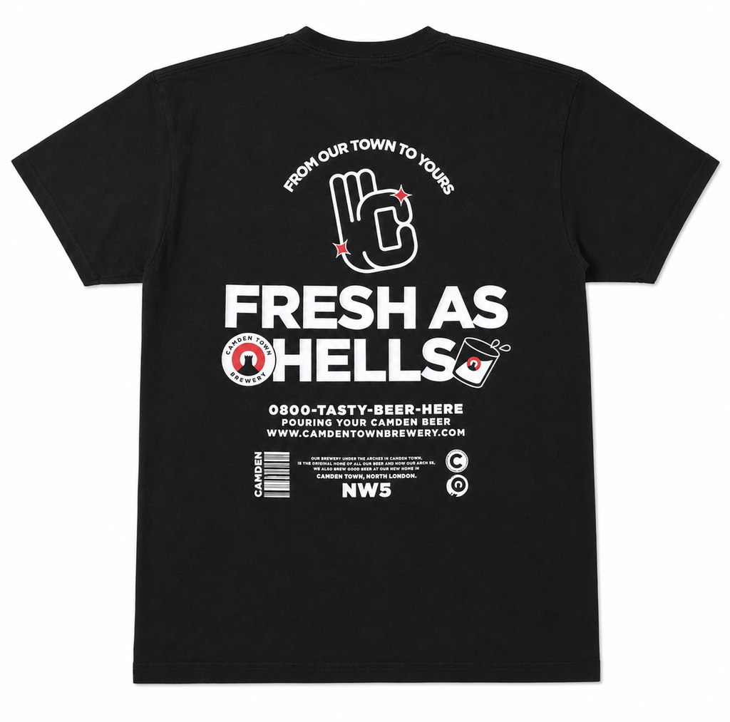 Camden Town "Fresh as Hells" Black T-Shirt – Official Brewery Merchandise | Size L