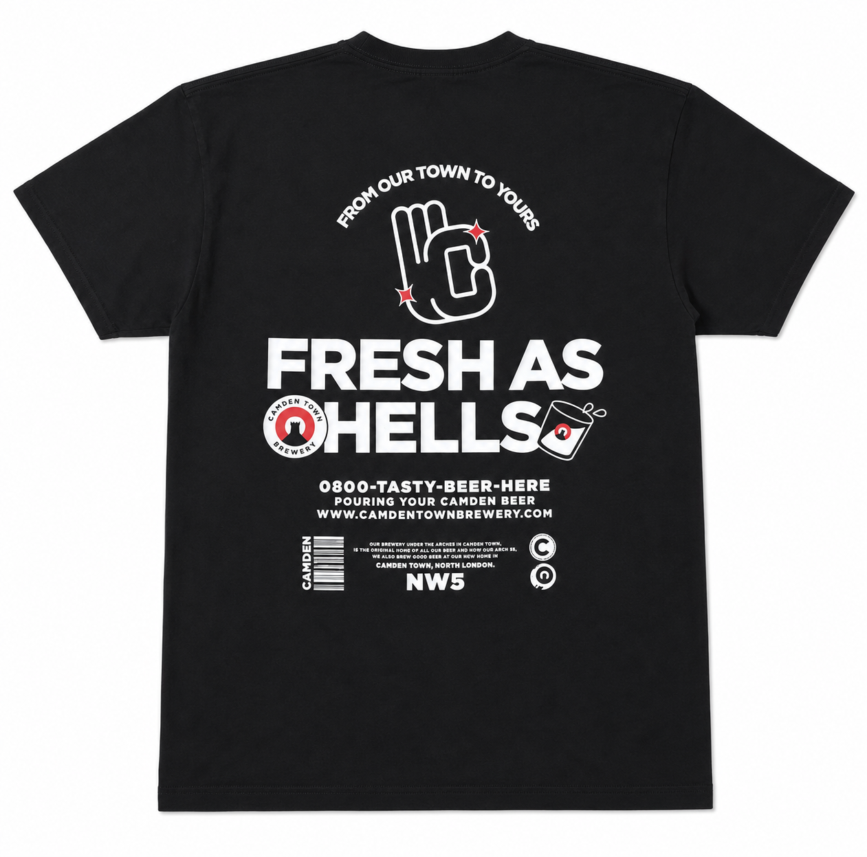 Camden Town "Fresh as Hells" Black T-Shirt – Official Brewery Merchandise | Size L