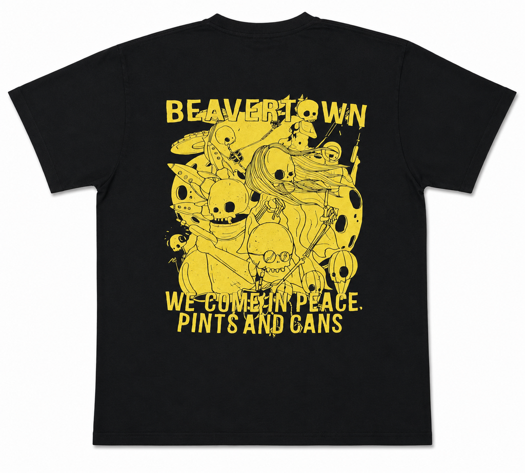 Beavertown 'We Come In Peace, Pints & Cans' Brewery T-Shirt Black – Size Large