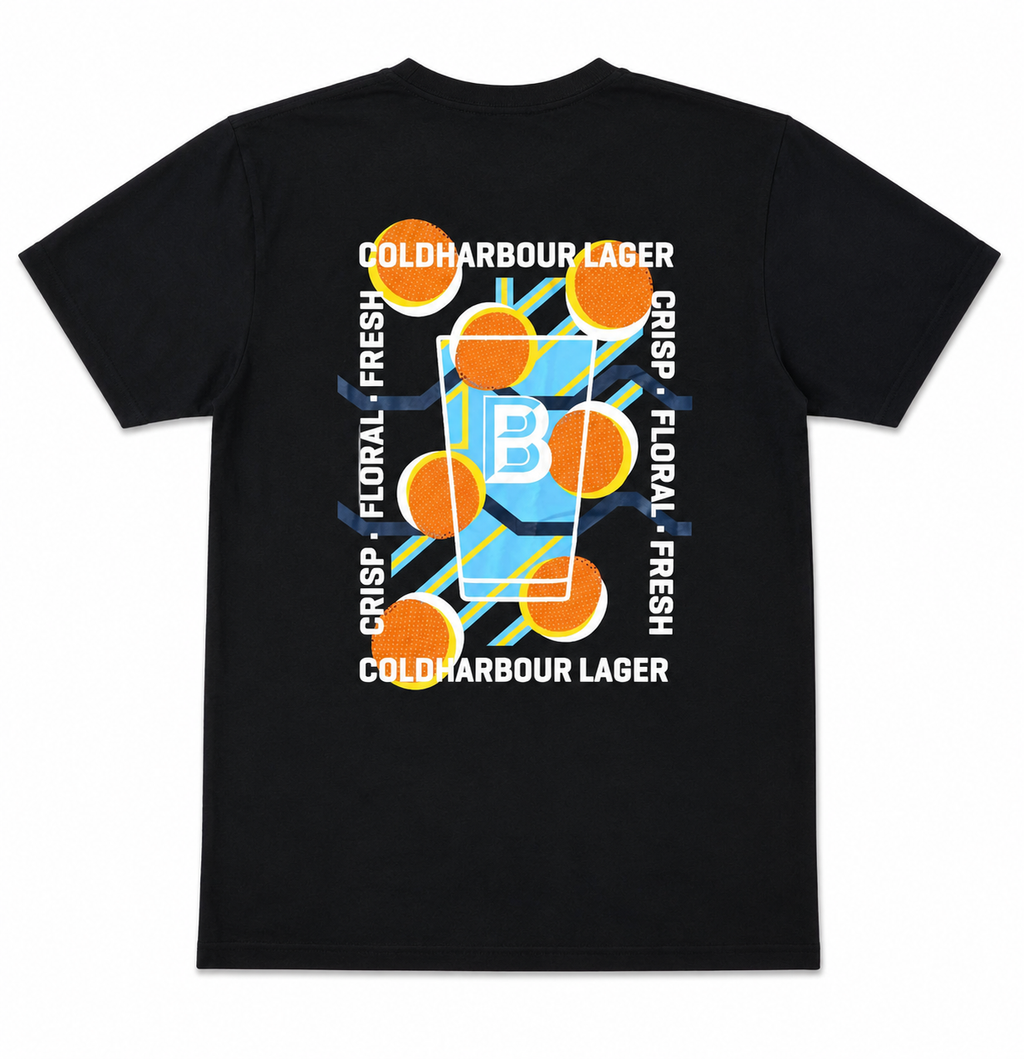 Brixton Brewery Coldharbour Lager T-Shirt – Black Brewery Graphic Tee – Size Large