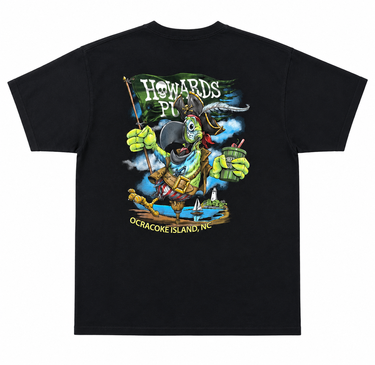 Howard's Pub Ocracoke Island NC T-Shirt – Black Pirate Graphic Brewery Tee