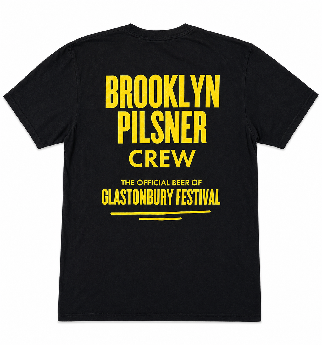 Brooklyn Brewery Pilsner Crew T-Shirt – Glastonbury Festival Beer Crew Tee – Black